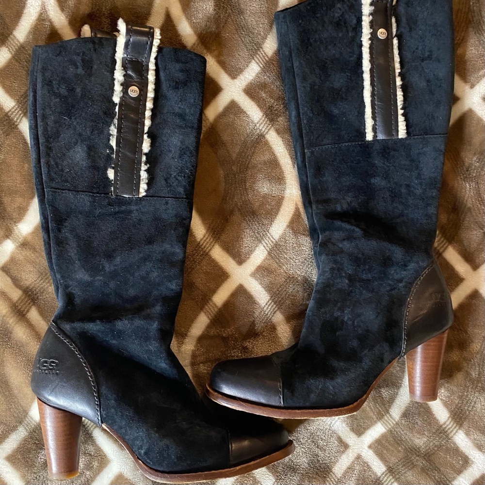 UGG High Heel Black Suede Boots size 7